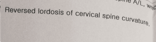 Reversed lordosis of cervical spine curvature라고 적힌 비식별 경추 영상 판독 문구
